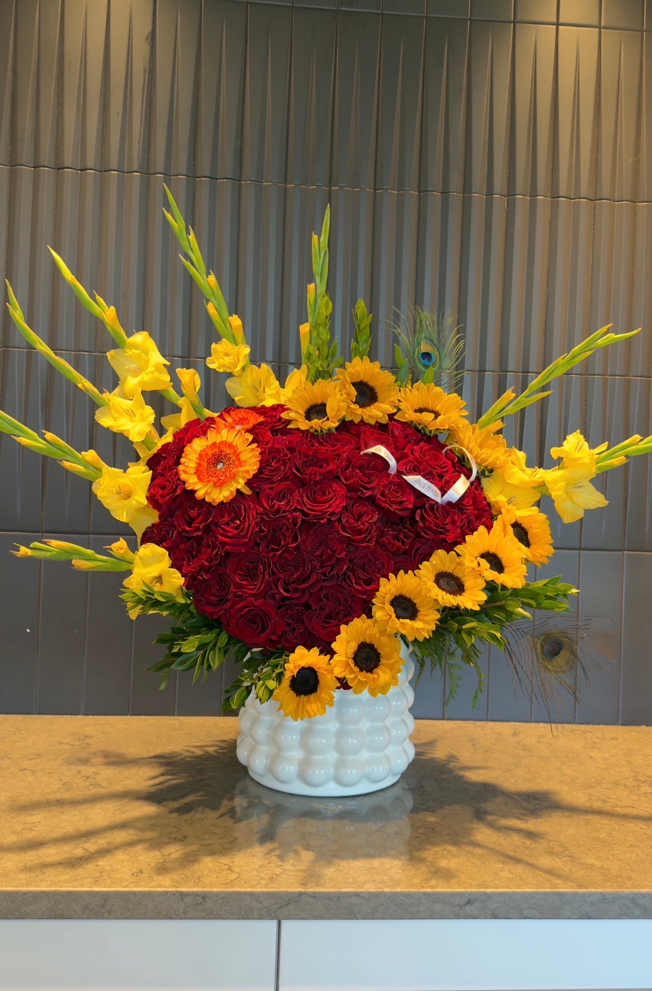 Grand Sunflower & Scarlet Rose Centerpiece