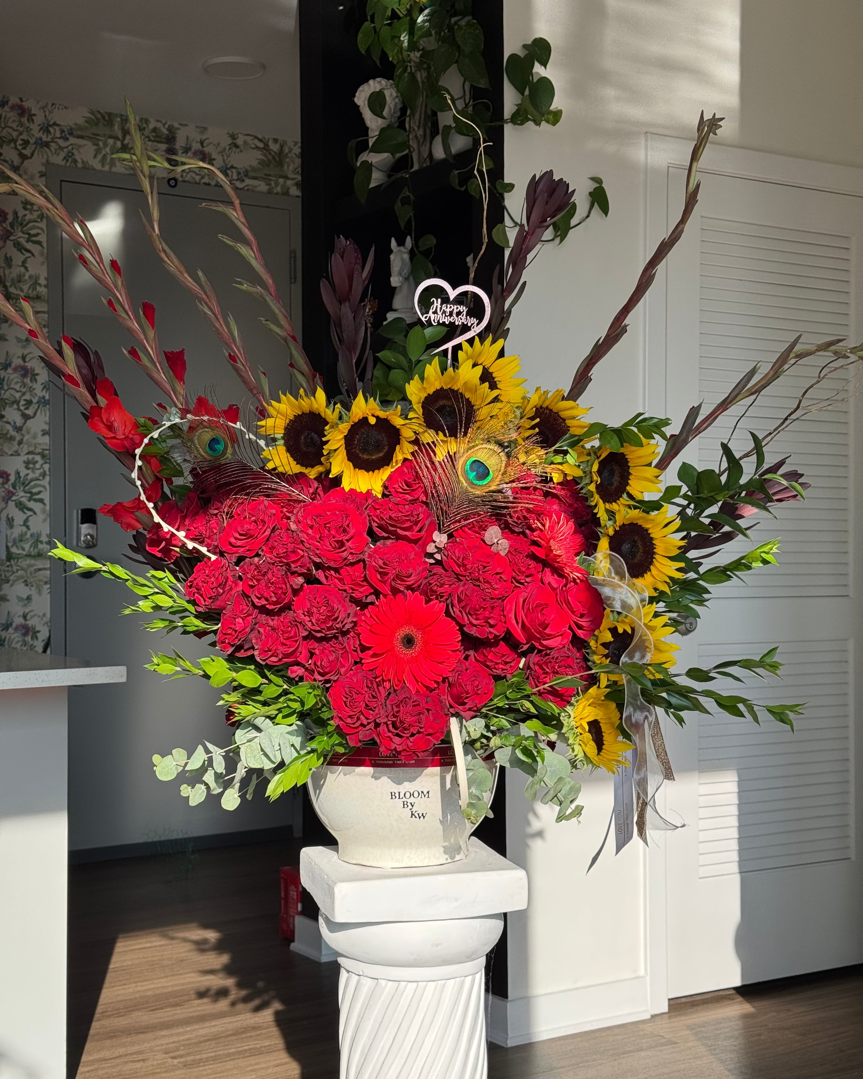 Grand Sunflower & Scarlet Rose Centerpiece