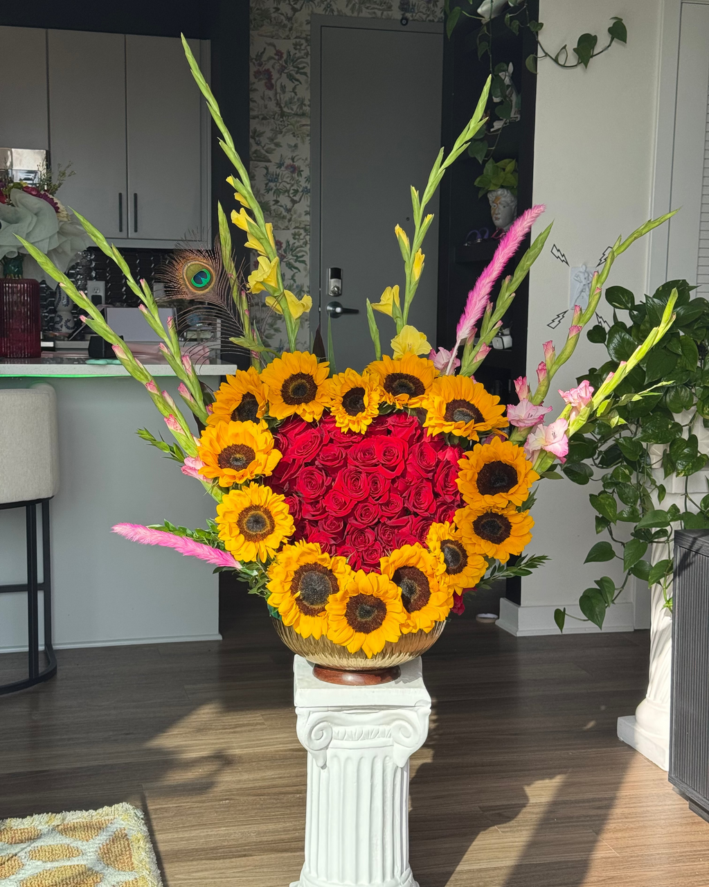 Heart of Sunflowers & Roses Centerpiece