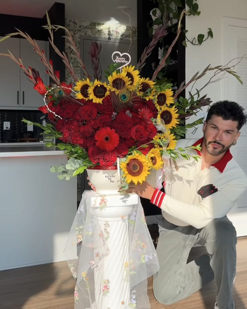 Grand Sunflower & Scarlet Rose Centerpiece